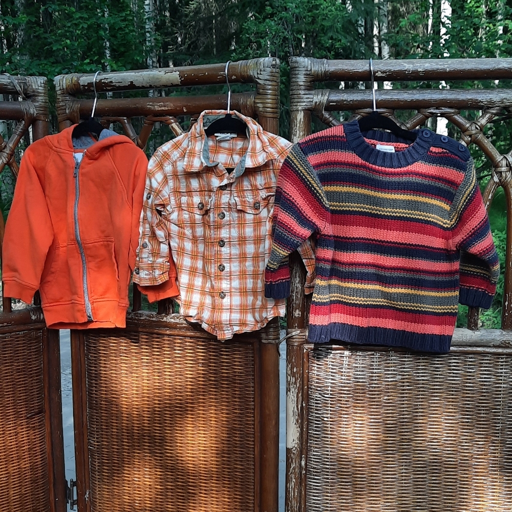 Boy's Orange Bundle With, Sweater, Hoodie & Plaid